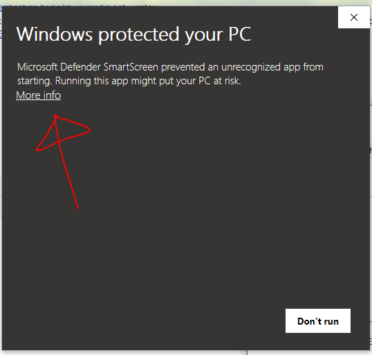 Windows protected your PC，红箭头指向 More info